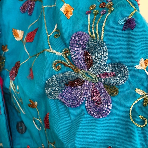 Vintage Granny Core  bright blue floral embroidered beaded shaket size medium - Picture 6 of 13
